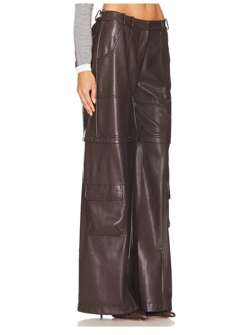Amanda Uprichard Cocoa Faux Leather Wide-Leg Cargo Pants - Picture 2 of 10